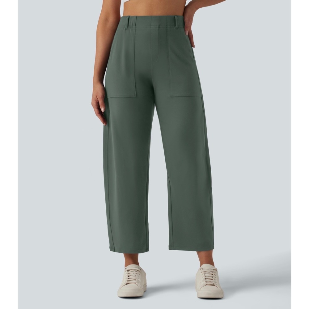Halara DayStretch High Waisted Barrel Leg Casual Pants Green Large 02973843